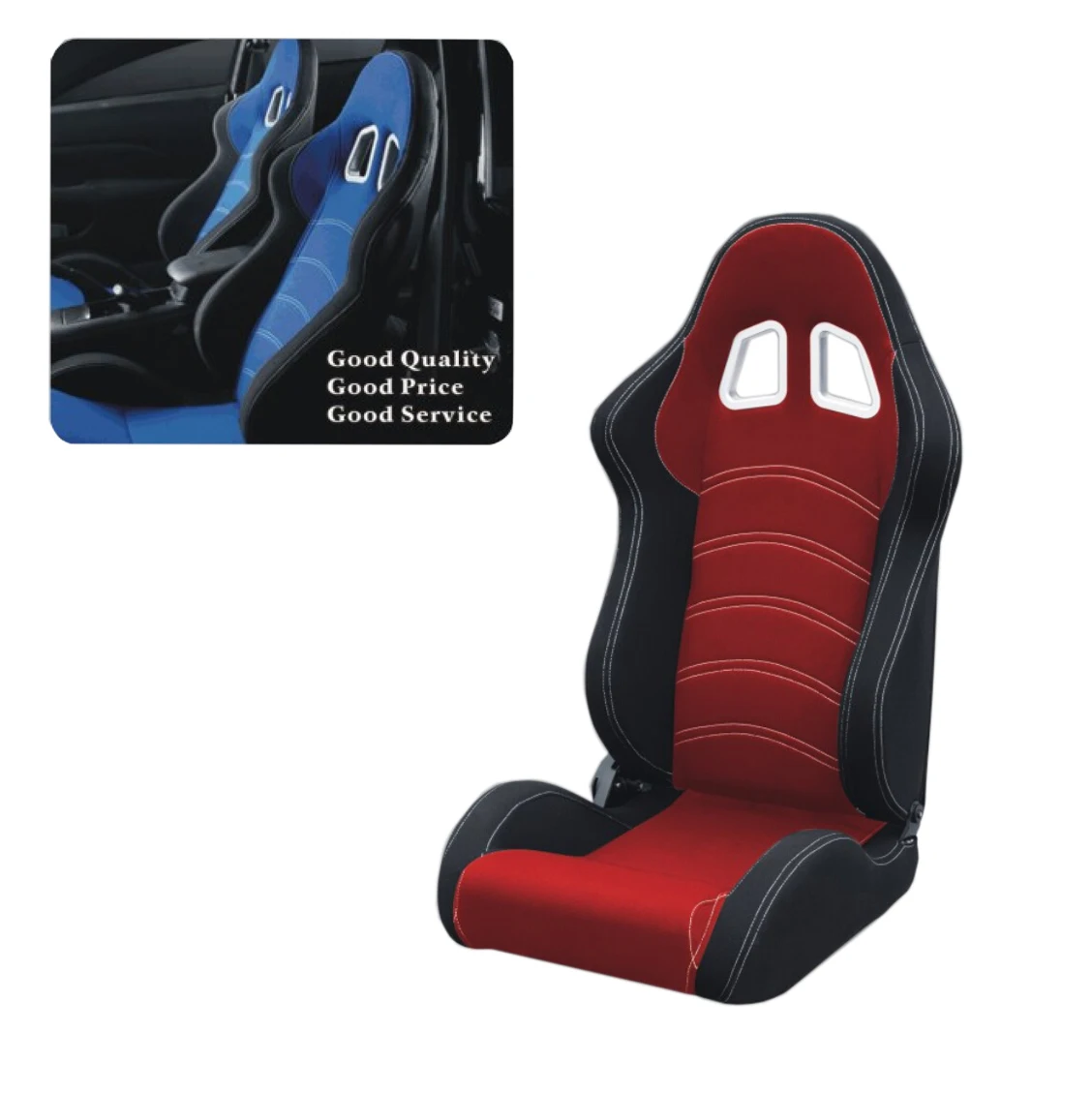 Topline Autopart Universal 2X T-R Sport Style Black PVC Leather Red Stitch Reclinable Racing Bucket Seats with Slider 