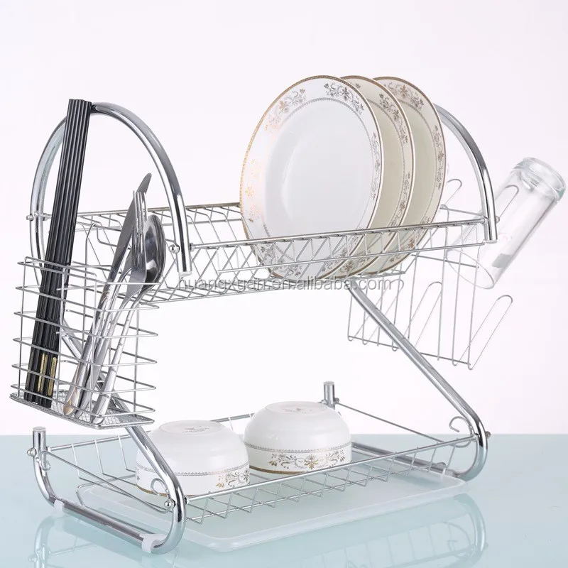 

2 Tiers Removable Restaurant Industrial Dish Drying Rack With Cup And Cutlery Holder, Silver;red, black and oem color