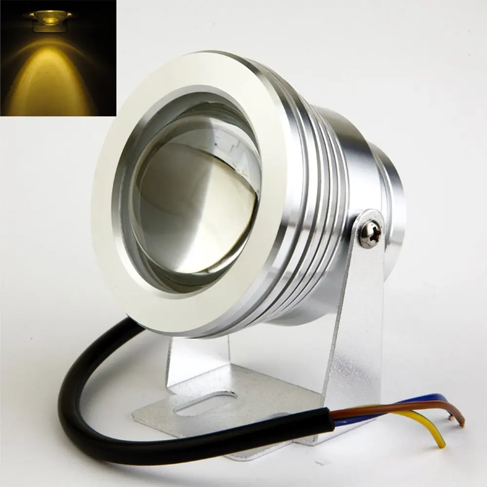 E-Age 10W 12V Waterproof IP67 LED Floodlight Convex Glass Outdoor Underwater LED Flood llight (Warm White)