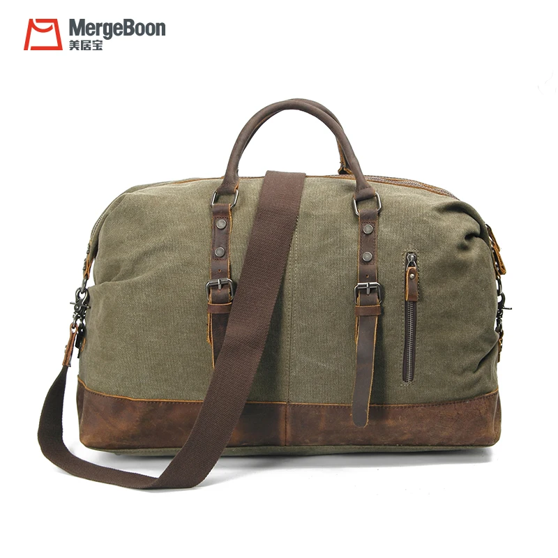 

Leisure fashion canvas travel shoulder bag men with leather strap