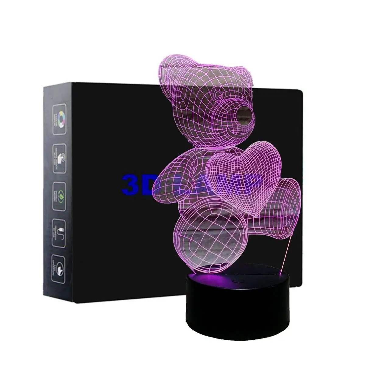 3D Illusion Table Lamp Truck 7 Colorful Touch LED Night Light USB Baby Kids Gift