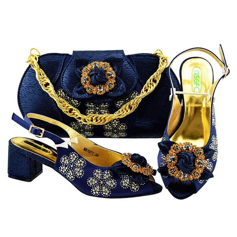 

Deep blue genuine leather ladies nigeria party italian shoes and bag sets women bag and shoes set, As pictures