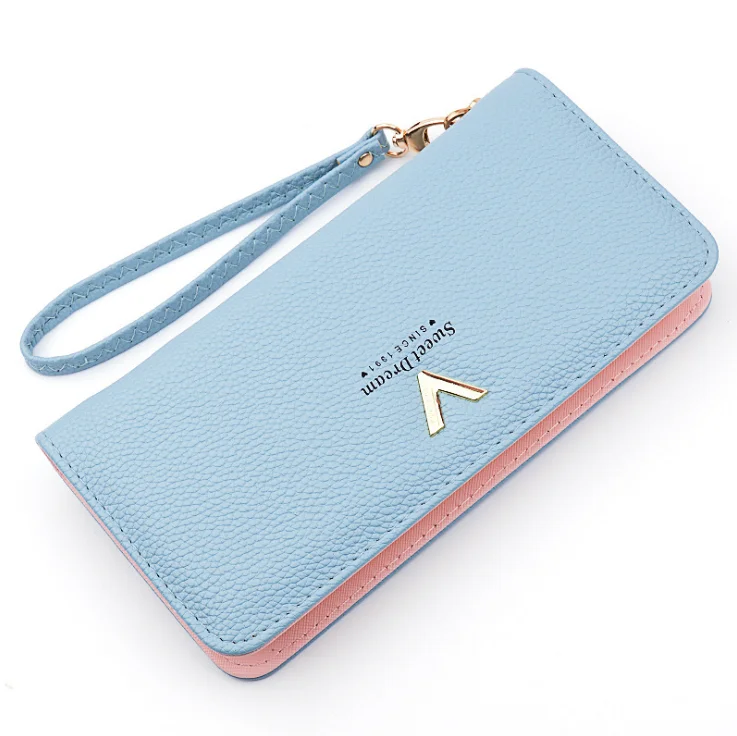 

2019 Hot sale cheap women's wallet pu Card Wallet for ladies, Gray, blue, black, pink