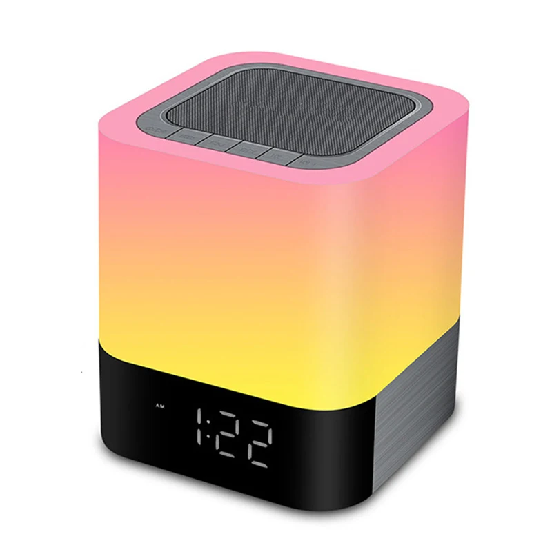 

LED Alarm Clock with Night Light Wireless Speakers Touch Sensor Bedside Lamp/MP3 Music Player Mini HiFi speaker, White/colorful