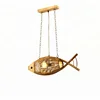 customs creative design modern bamboo pendant light fish shape led wood hanging chandelier lamp for coffee bar