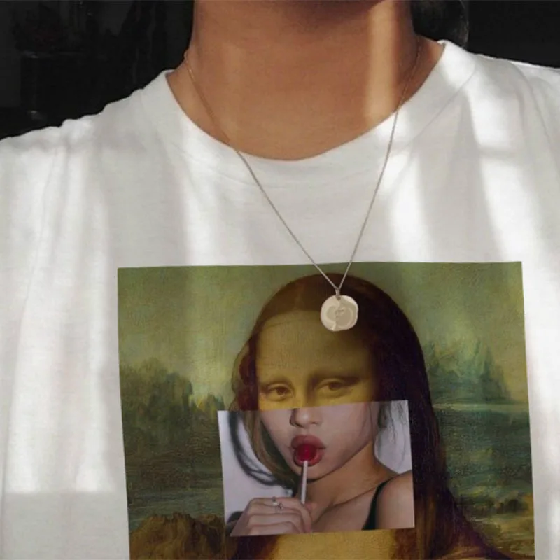 

Mona Lisa cartoon fun fashion print T-shirt spoof personality fashion Harajuku New summer casual loose S-3XL women's clothing, As the pictures shown