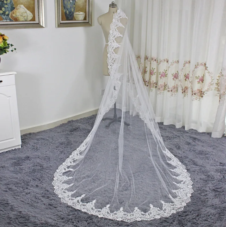 

Morili top quality 1 layer long lace white Ivory 1.5 meters width 3 meters wedding veil long veil for bridal with comb MPB16