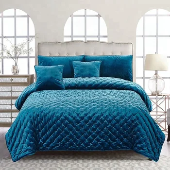 Teal Luxury Dot Stiching Handmade Velvet Comforter Sets Buy