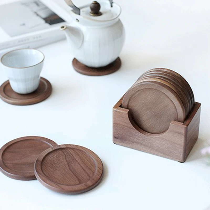 

High Quality Walnut Round Wooden Coaster for Sale, Wood color / black walnut