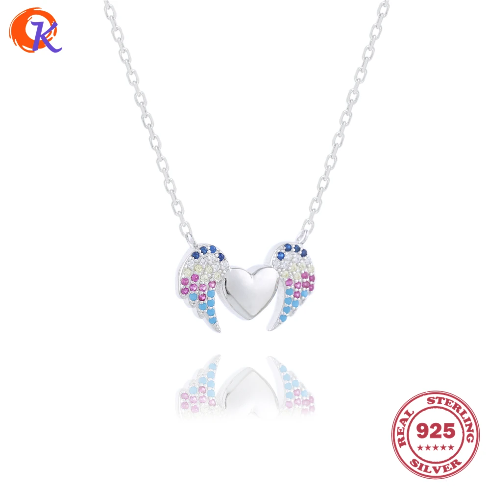 

Fashion 100% 925 Sterling CZ Silver Heart With Wings Pendant Necklaces Jewelry For Anniversary Gift CDSN-0103