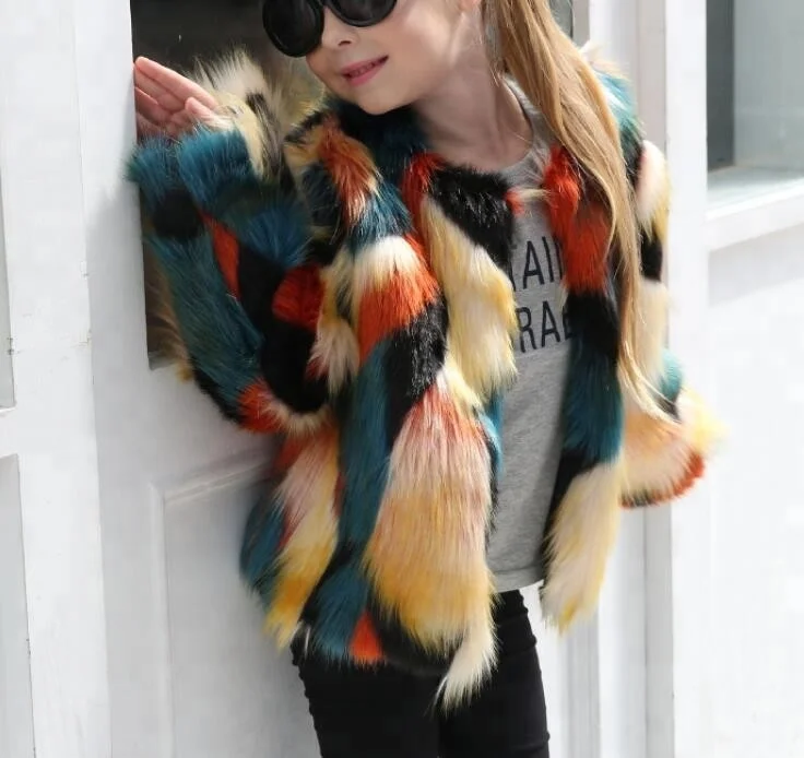 

High Quality Artificial Fur Women's Jacket Fashion Children's Coat, Mix colour