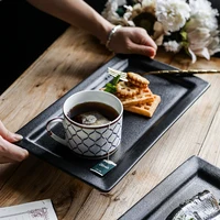 

High quality western tableware black rectangular ceramic steak plates