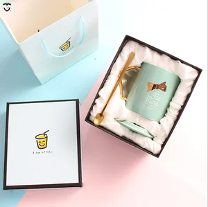 Image of breakfast office Tea milk coffee christmas wedding Porcelain ceramic mug gift cup set with lid and spoon