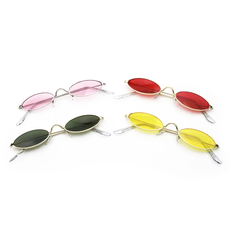

2018 New Women Men Custom Novelty Retro Sunglasses Candy Colorful Women Trendy Small Narrow Oval Metal Sun Glasses Frame