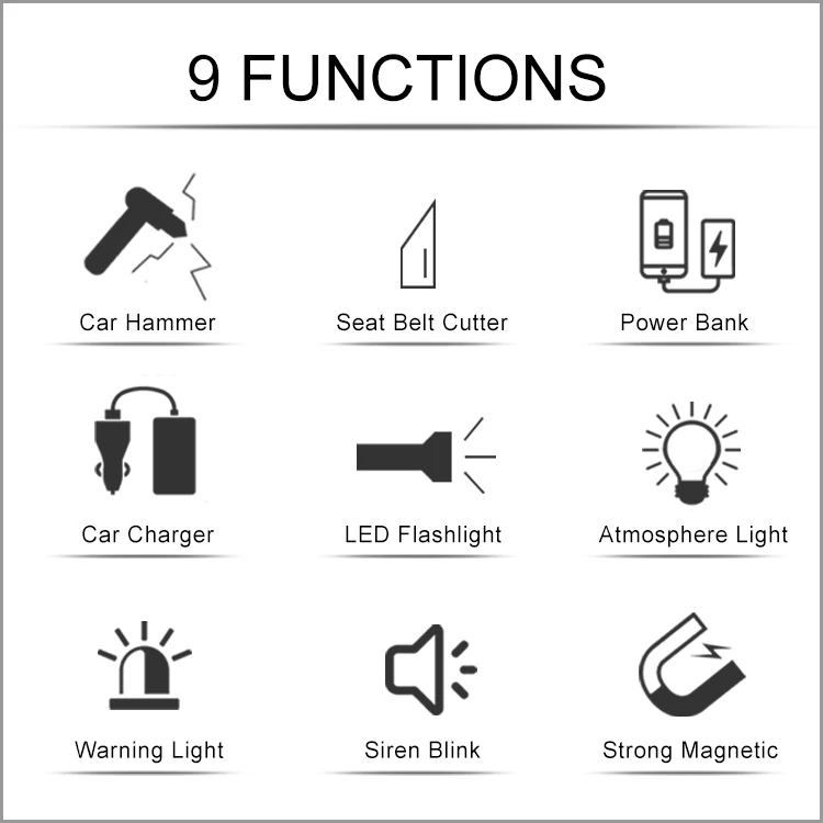 Hot 9 In 1 hammer magnet quick charge 2.0 usb mobile phone car charger