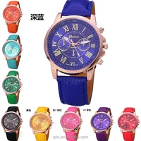 

QD0222 Wholesale Geneva Women's Watches Quartz Leather Band Analog Roman Numerals Watch
