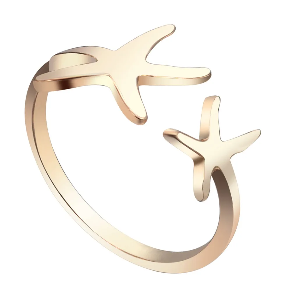 

Gold Silver Plated Sweet Jewelry Open Double Starfish Ring Twinkle Star Ring Nautical Beach Sea Star Gift for Woman and Girls, Gold plating;silver