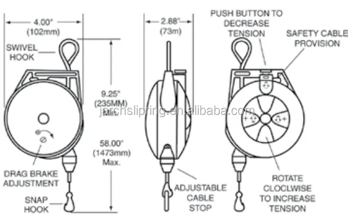 Spring Retractable Hose reel Tool Balancer 6 feet Holds 1.5-3.0 lbs Cable Included reels