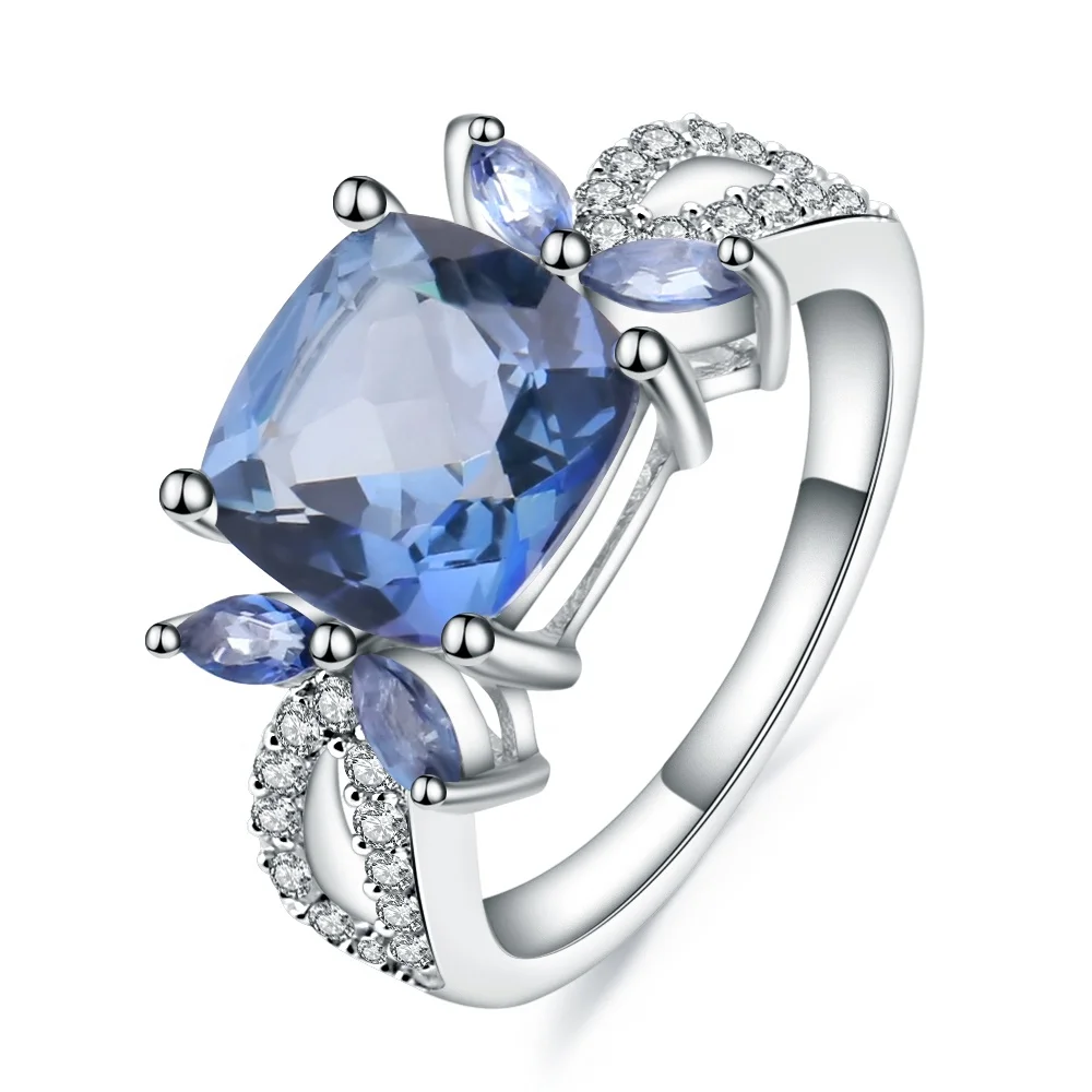 

Abiding natural blue lolite mystic quartz cocktail gemstone sterling silver fashion jewellery ring women