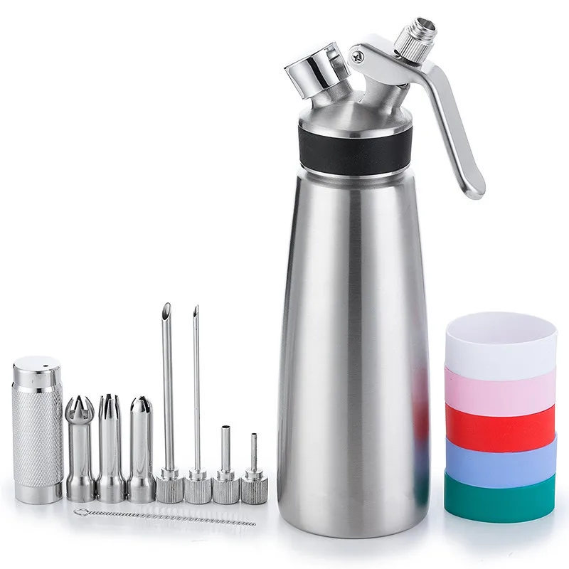 

Wholesale 1 pint Professional Stainless Steel Whipped Cream Dispenser With 3 Decorating Nozzles, Silver