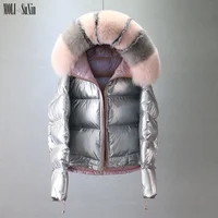 

MOLI Plus Size Korean Double Wear Puffer Down Overcoat Fox Fur Collar Winter Shiny Women Jackets Coat