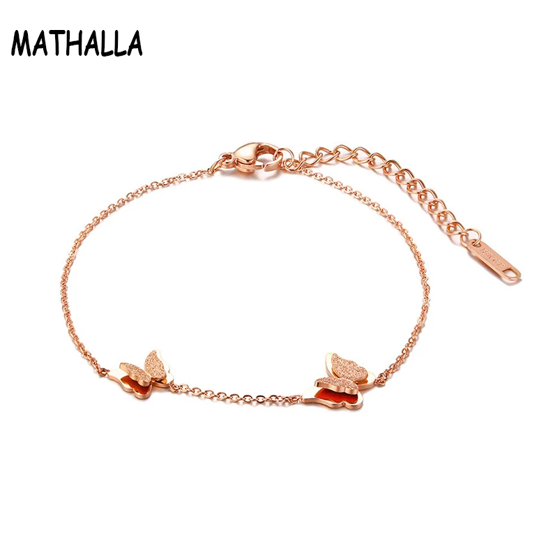 

Wholesale Body Jewelry Stainless Steel Butterfly Charm Anklet Rose Gold Rolo Chain Link Anket with Lobster Clasp