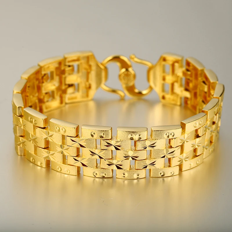 

xuping jewelry wide 24k dubai gold plated bracelet men, luxury designs men bracelet