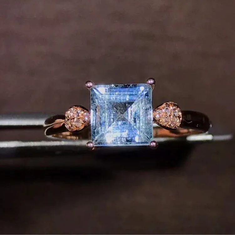 

European hot sale gemstone jewelry 18k rose gold white sapphire 1.1ct natural aquamarine ring for women