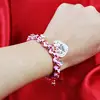 Vintage style Wide Chunky Fake Leather Women's Rhinestone Heart Toggle Bracelet