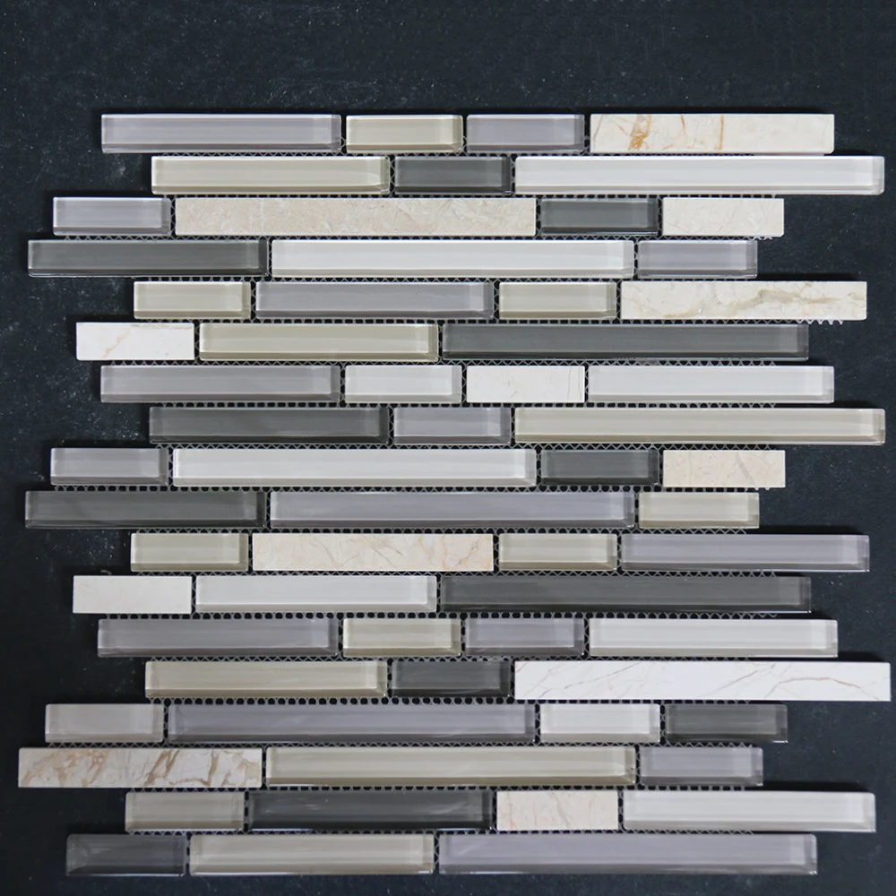 Strip white marble stone and glass mosaic interior wall home decor