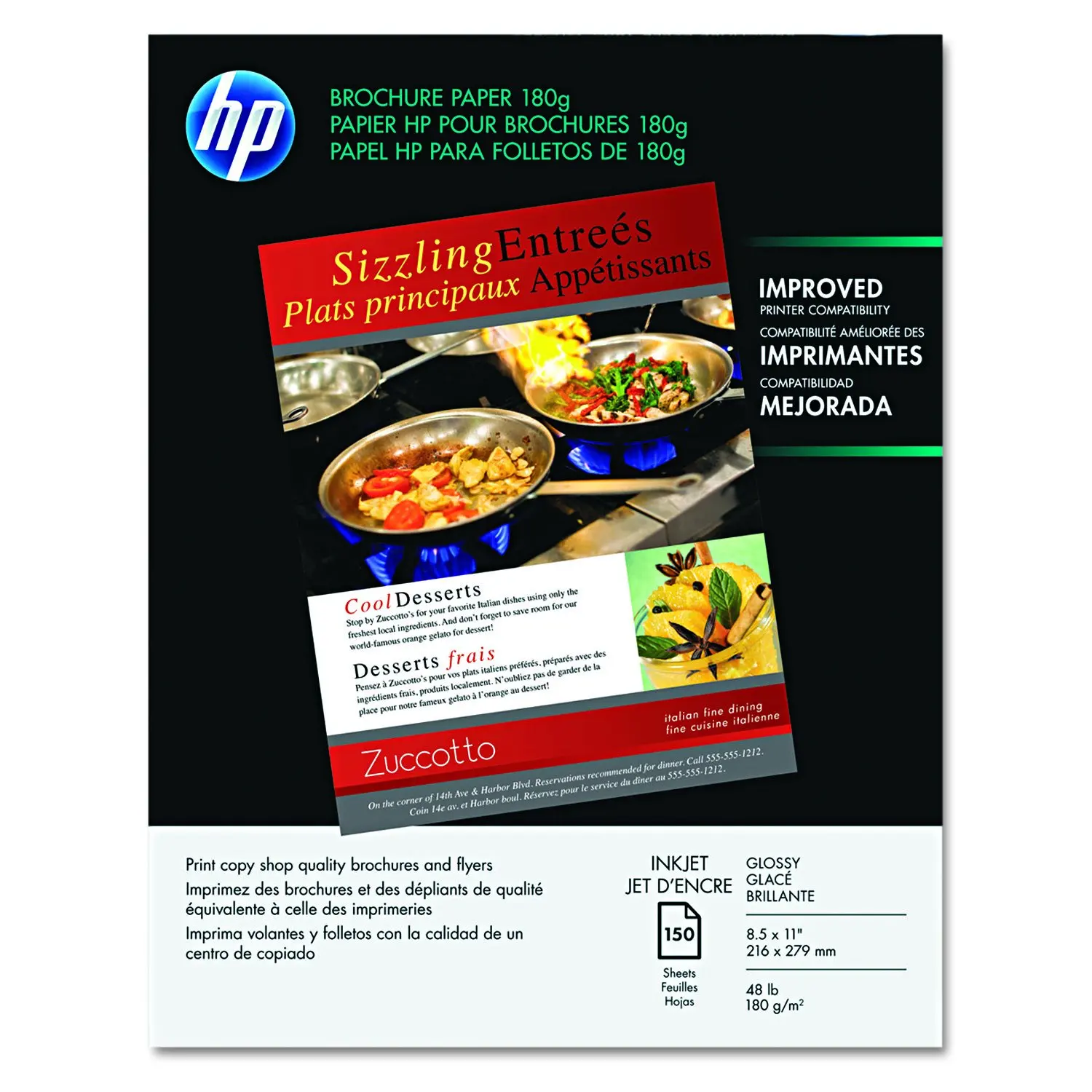 HP Brochure Paper, Glossy (150 Sheets, 8.5 x 11 Inches, 180 g) 92 Brightness Q1987A