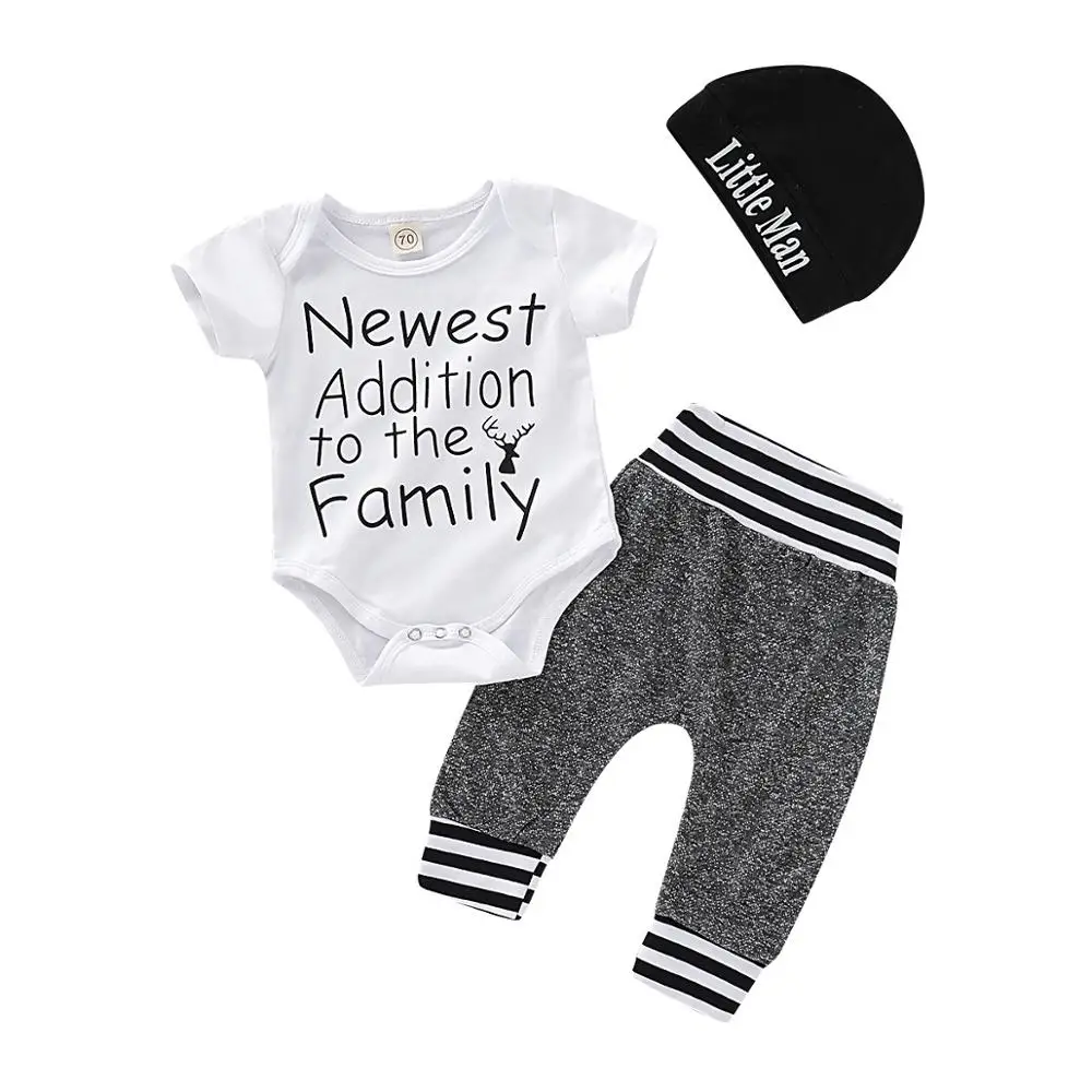 

Newborn Baby Boy Clothes setLetter Print Romper Tops +Long Pants+Hat 3PCS Outfits newborn baby girl clothes brand infant clothes