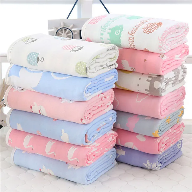 

hot sale 2019 100% organic cotton hypoallergenic summer quilt baby kids throw swaddle blankets 6 layer gauze muslin blankets, Any color