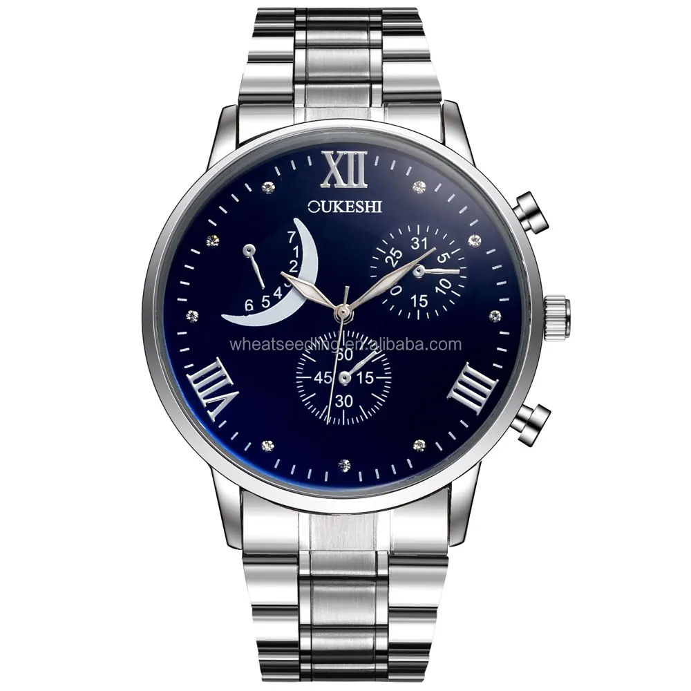 

latest chronograph stainless steel watch with Japanese movement Uhr, Blue/blace/white