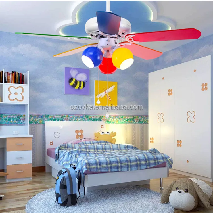 110V 42 inch cute colorful children's bedroom decorative wooden ceiling fan with lights