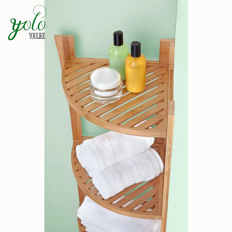Free Standing New Design Bathroom Bath 4tier Bamboo Wooden Corner