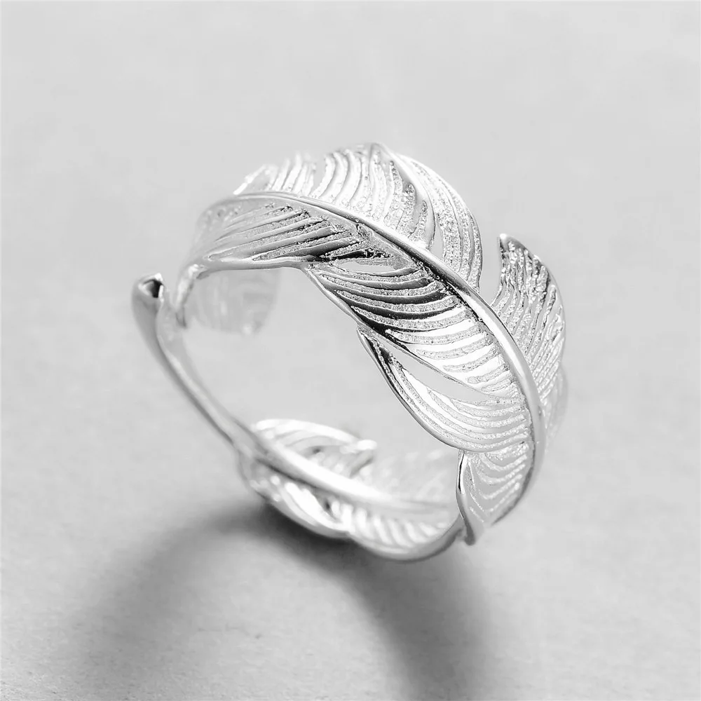 

MYLOVE FREE SHIPPING size adjustable Feather 925 sterling silver ring wholesale