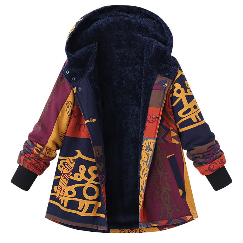 

Jackets 2019 Hooded Coat Chaqueta Mujer Jaqueta Feminina Manteau Femme Hiver Print Outerwear Basic Jacket Plus Velvet 5XL