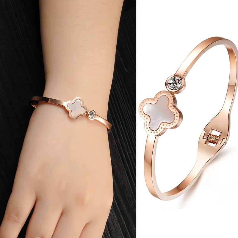 

clover titanium steel bracelet Women korean fashion jewelry rose gold Bracelets & Bangles