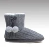 HC-806 Soft sole knitting winter warm fur lining women Indoor slipper boots with pom poms
