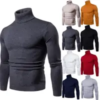 

latest handsome men cotton blending 8 color solid dyed high collar sweater knitwear