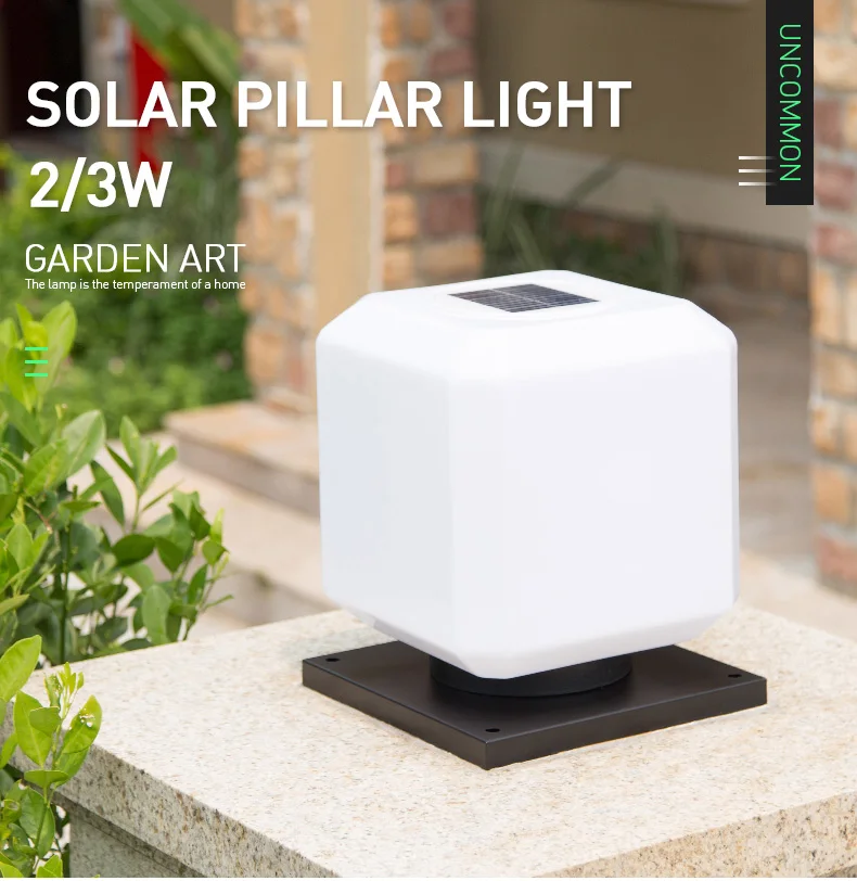 3.7V Voltage IP55 Waterproof Outdoor Minimalist Style 2W 3.5W Garden Post Solar Square Led Main Gate Pillar Light