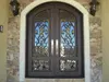 2016 moden double iron door used for shop, villas house decoration with beautiful scroll work and glasses window