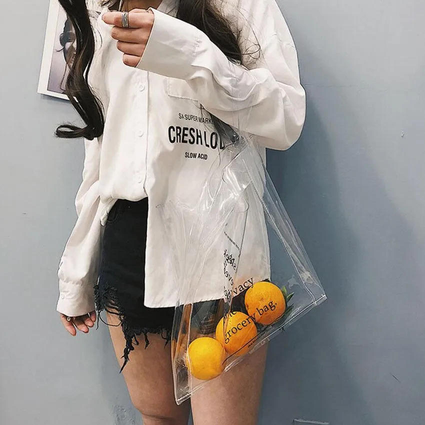 Clear Vinyl Plastic Bag Tote Pvc Medium Ladies Shopper Shoulder