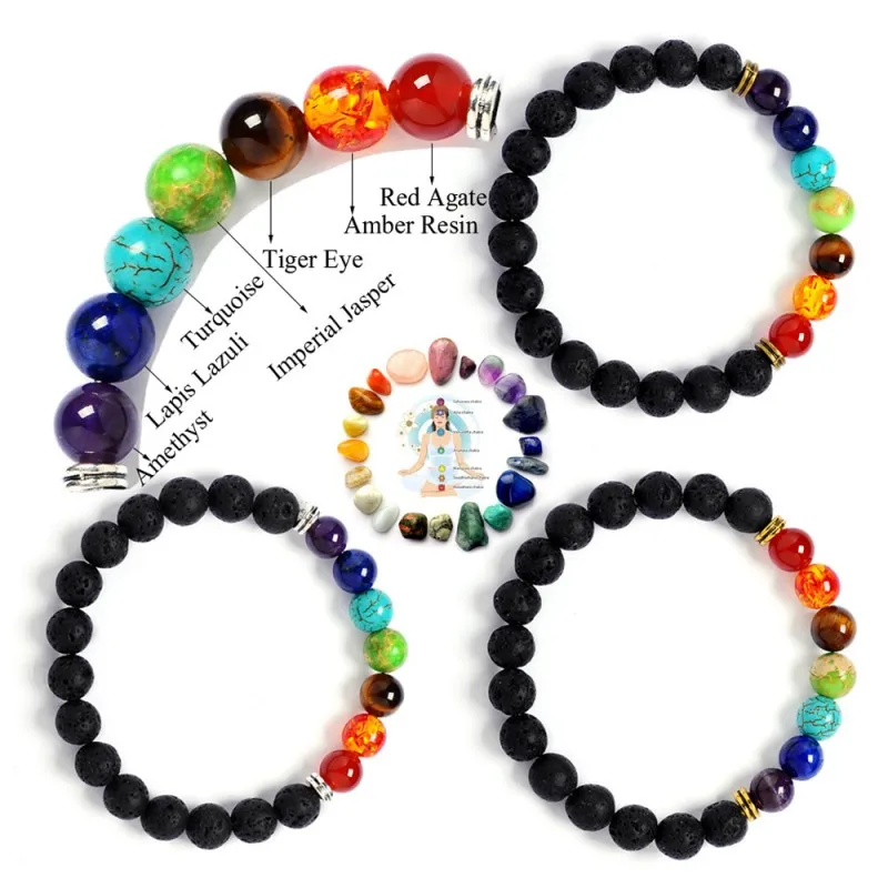 

7 Chakras Natural Lava Stone Bracelets Crystal Gemstone Beads Bracelet 11 Styles Mala Meditation Bracelet Jewelry Christmas Gift