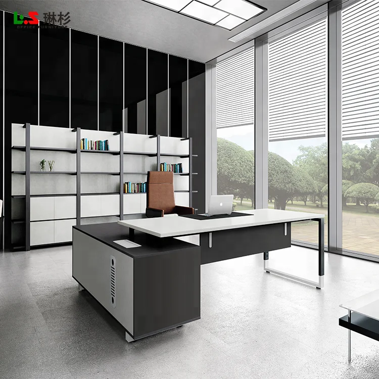 White Minimalist Executive Office Desk With Locking Drawers - Buy