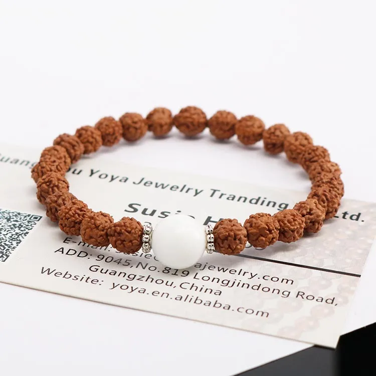 

BW3033 Rudraksha bead with white bead mala yoga meditation bracelets,bodhi seed bead bracelets, Brown