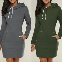 

Pocket Long Sleeved Casual hooded Sport wear Women Clothings warm winter dress