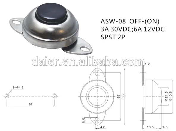 ASW-08 OFF-(ON) 3A 30VDC SPST 2P Automotive Horn Switch