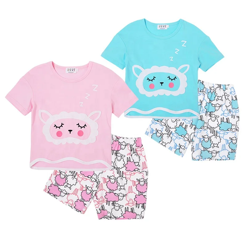 

Free samples custom printing sheep kids sweet girl t shirts set wholesale, Pink/black